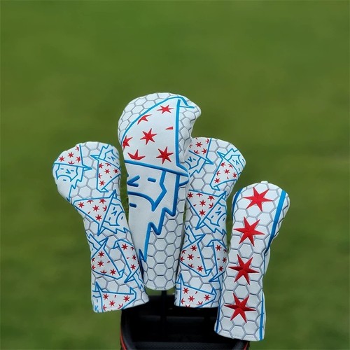 White wizard leather headcover - white,